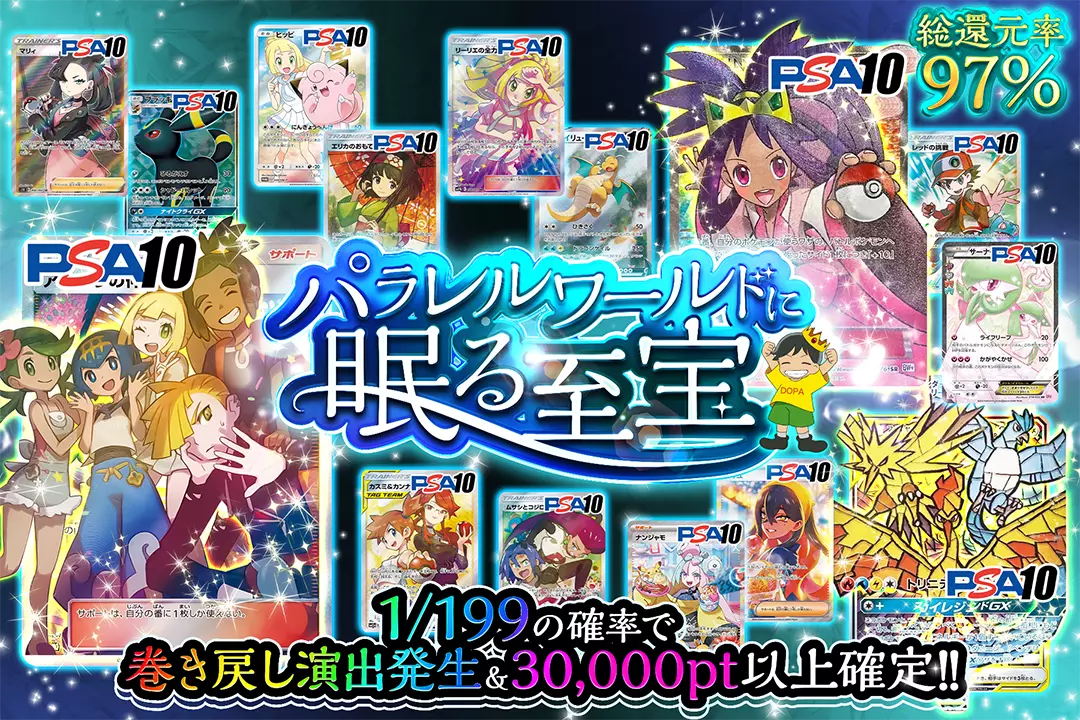 パラレルワールドに眠る至宝 "総還元率97%!! 1/199の確率で巻き戻し演出発生&30,000pt以上確定!!"