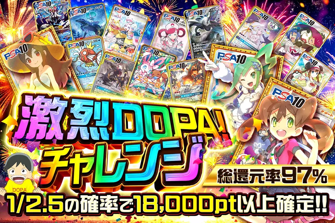 激烈DOPA!チャレンジ "総還元率97%!! 1/2.5の確率で18,000pt以上確定!!"