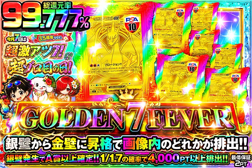 今月7日は超激アツ7!×超ゾロ目の日!3.5周年ver. GOLDEN 7 FEVER(302367
