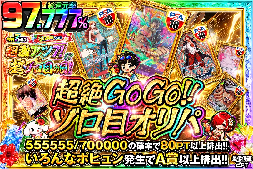 今月7日は超激アツ7!×超ゾロ目の日!3.5周年ver. 超絶GOGO!!ゾロ目