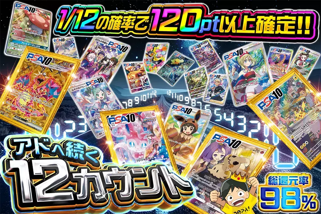 アドへ続く12カウント "総還元率98%!! 1/12の確率で120pt以上確定!!"