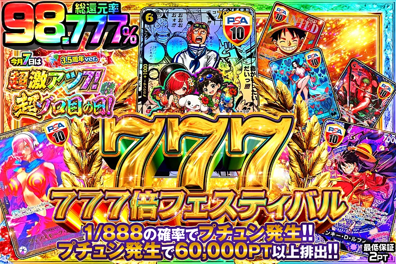 今月7日は超激アツ7!×超ゾロ目の日!3.5周年ver. 777倍フェスティバル