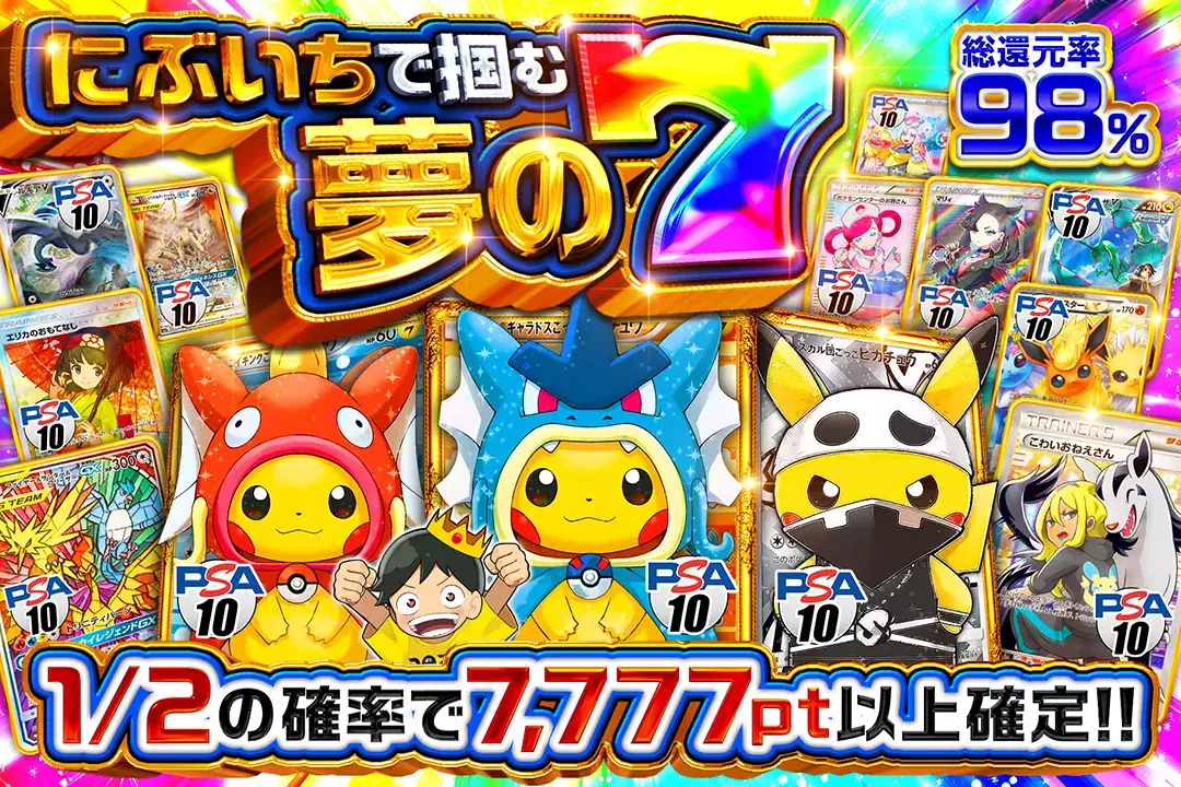 にぶいちで掴む夢の7 総還元率98%!! 1/2の確率で7,777pt以上確定!!