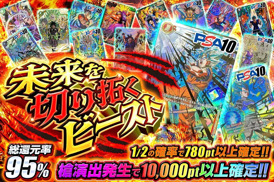 未来を切り拓くビースト 総還元率95%!! 1/2の確率で780pt以上確定!! 槍演出発生で10,000pt以上確定!!